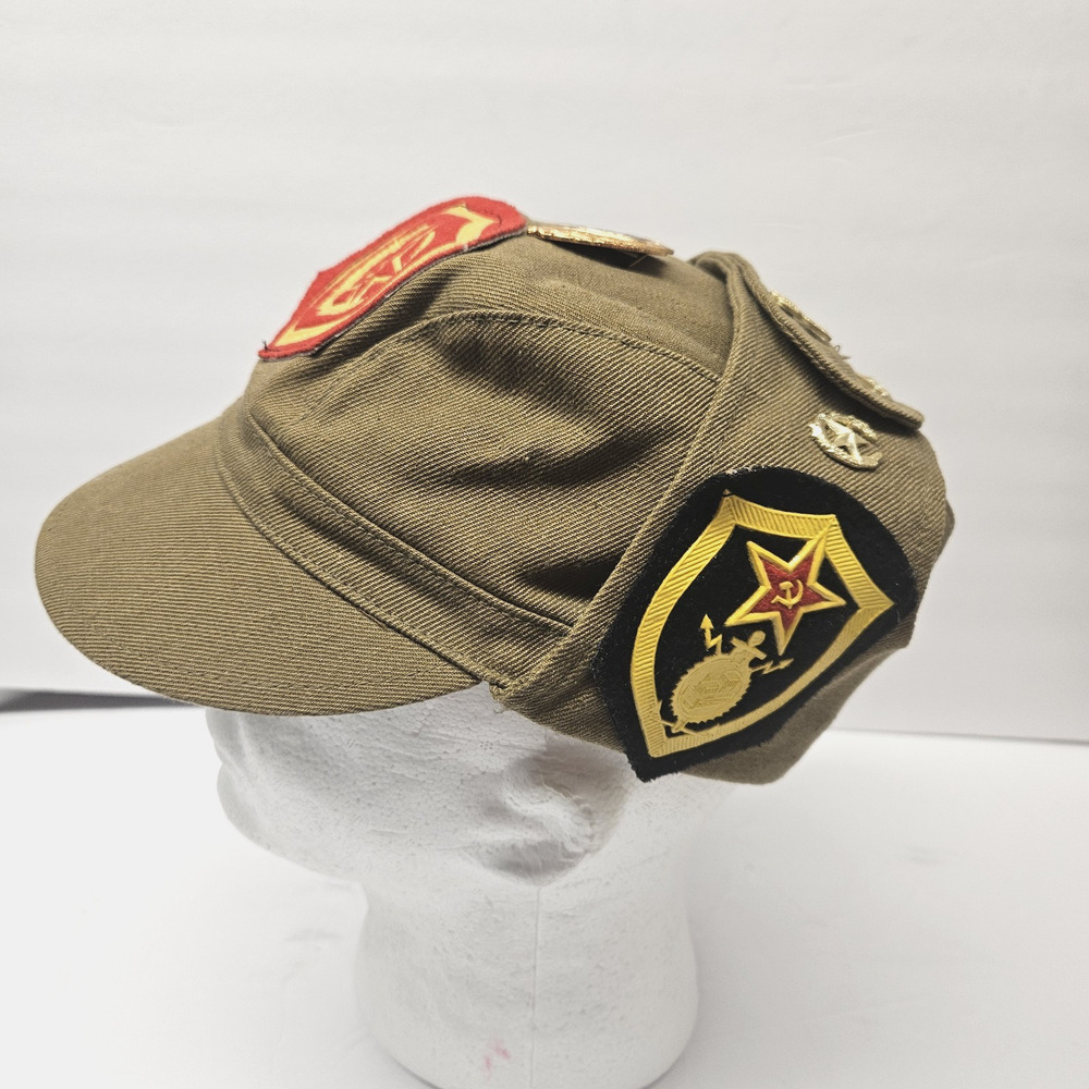 Vintage USSR Soviet Union Russian Military Hat 8 Pins USSR 3 Patches SZ 56 Nice
